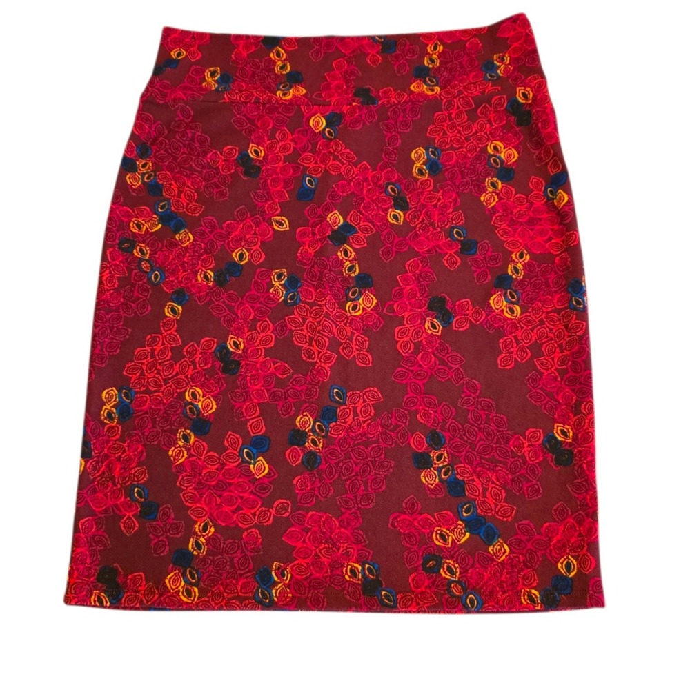 LuLaRoe Cassie Pencil Skirt Burgundy Red Floral Stretch Bodycon USA 2XL NEW